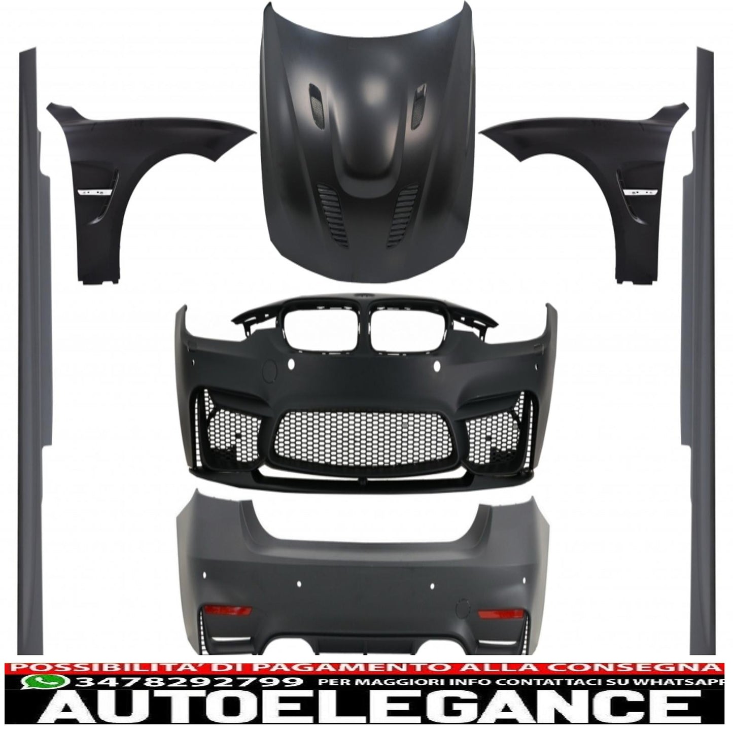 complete body kit suitable for bmw f30 (2011-2019) evo ii m3 cs design with chrome front fenders and carbon bonnet and muffler tips