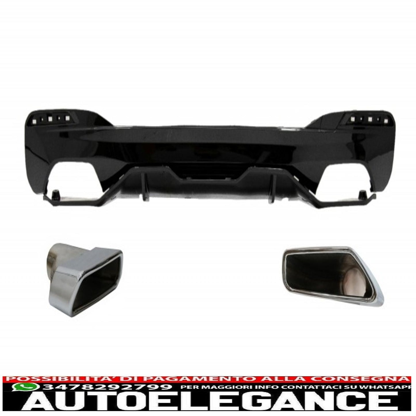 diffusore del paraurti posteriore con terminali del silenziatore di scarico adatto per BMW Serie 5 G30 G31 Limousine Touring (2017-up) M Performance Design Cromato e Nero Pianoforte