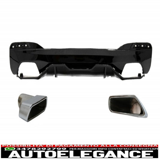 diffusore del paraurti posteriore con terminali del silenziatore di scarico adatto per BMW Serie 5 G30 G31 Limousine Touring (2017-up) M Performance Design Cromato e Nero Pianoforte