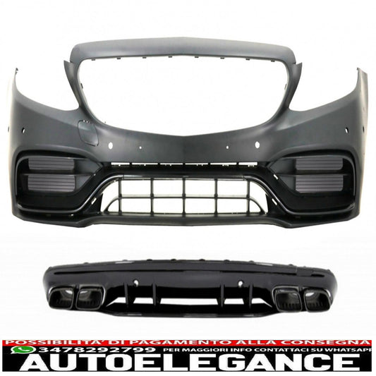 paraurti anteriore con diffusore e terminali neri adatto a mercedes classe c w205 s205 amg sport line (2014-2020) c63s design