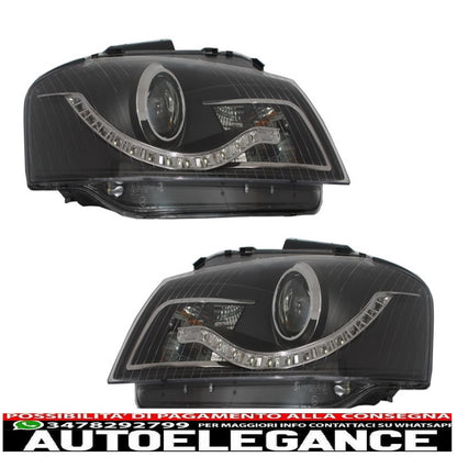 daytime running lights suitable for audi a3 8p (05.2003-03.2008) drl black 