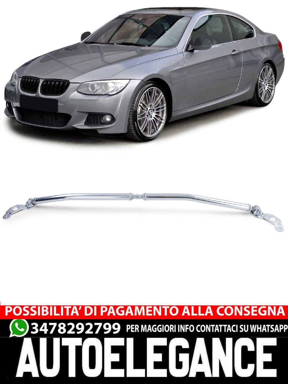 Rinforzo anteriore in alluminio lucidato aftermarket compatibile con BMW Serie 3 E90 E91 E92 dal 05 E93 dal 07