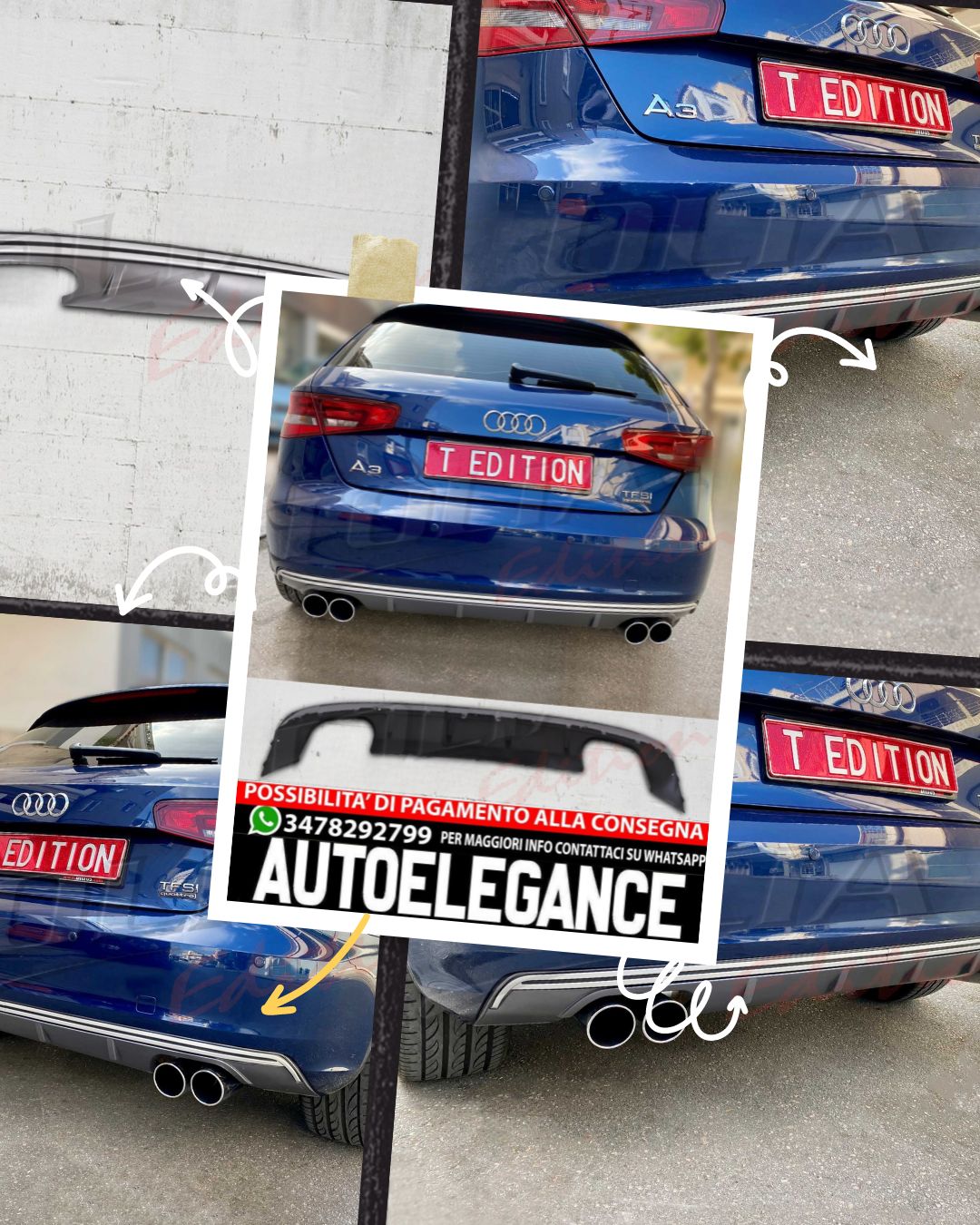 DIFFUSORE POSTERIORE adatto per A3 8V 12-16 TIPO S3 HATCHBACK