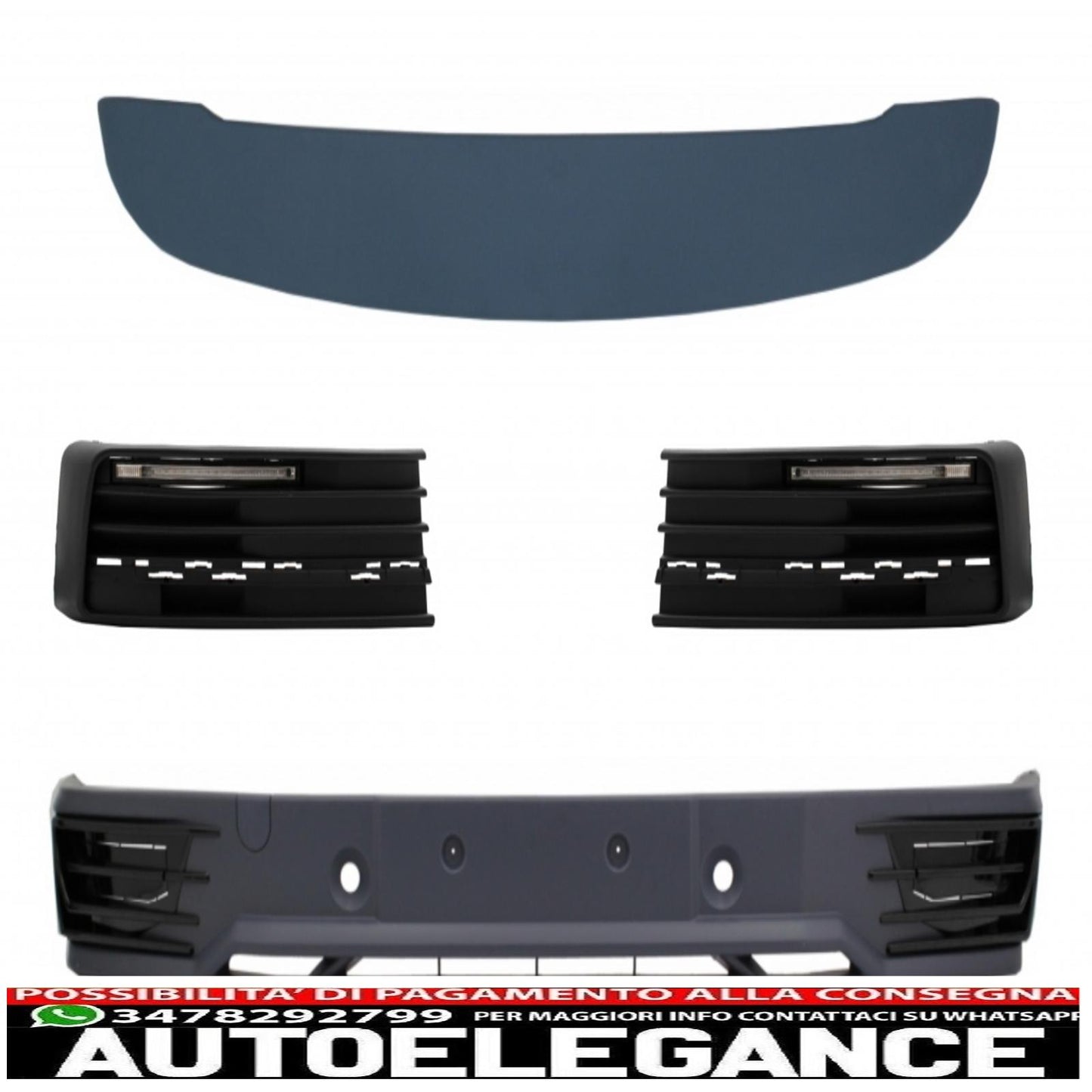 Front bumper additional spoiler with LED daytime running lights and roof spoiler, suitable for VW Transporter T6 (2016-up) Sportline design