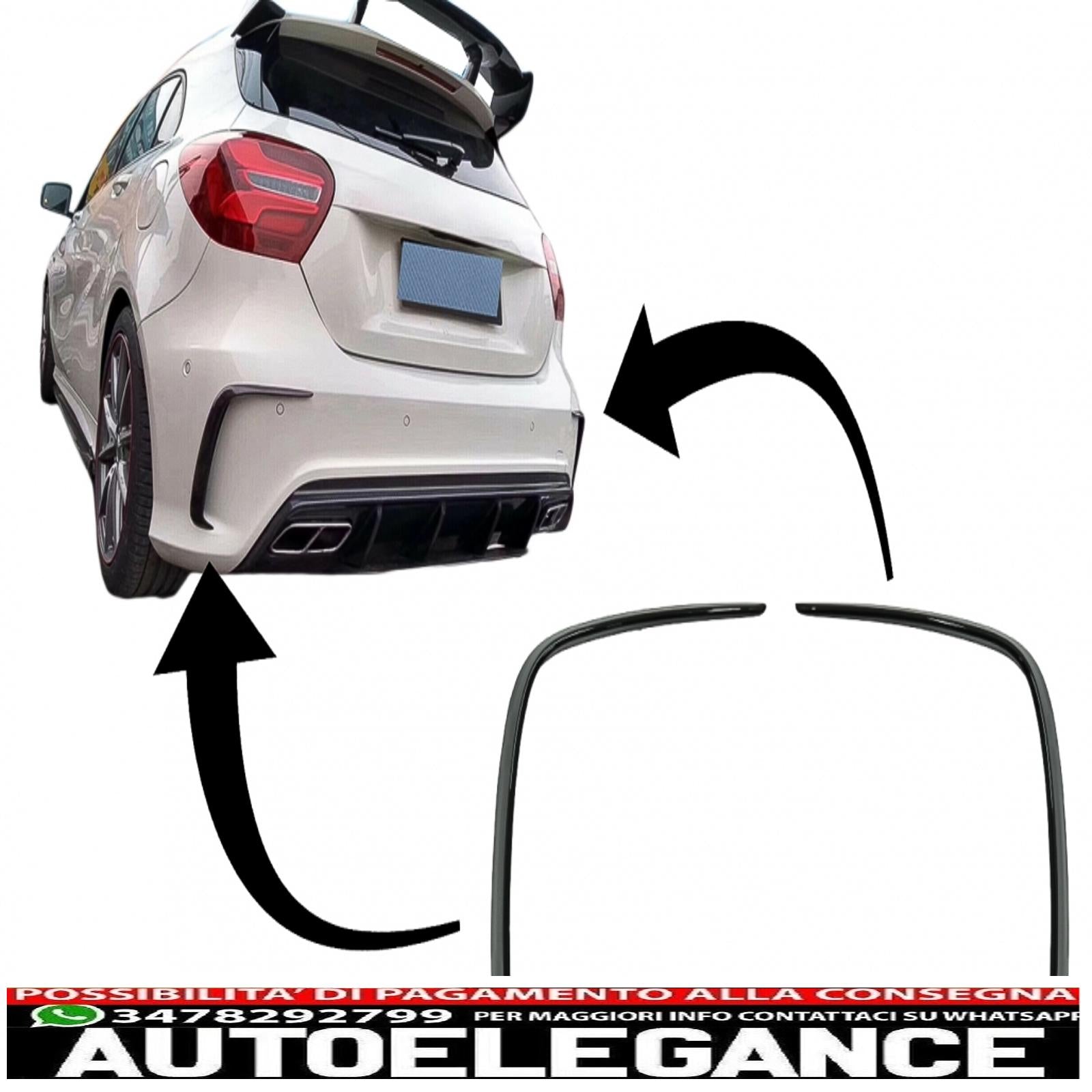 Alette paraurti posteriori flics alette laterali adatte per mercedes classe a w176 (2012-2018) pianoforte nero AUTOELEGANCERICAMBI