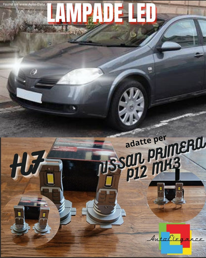 KIT LED H7 NISSAN PRIMERA P12 MK3 6000K BIANCO 6000 LUMEN CANBUS ANABBAGLIANTI