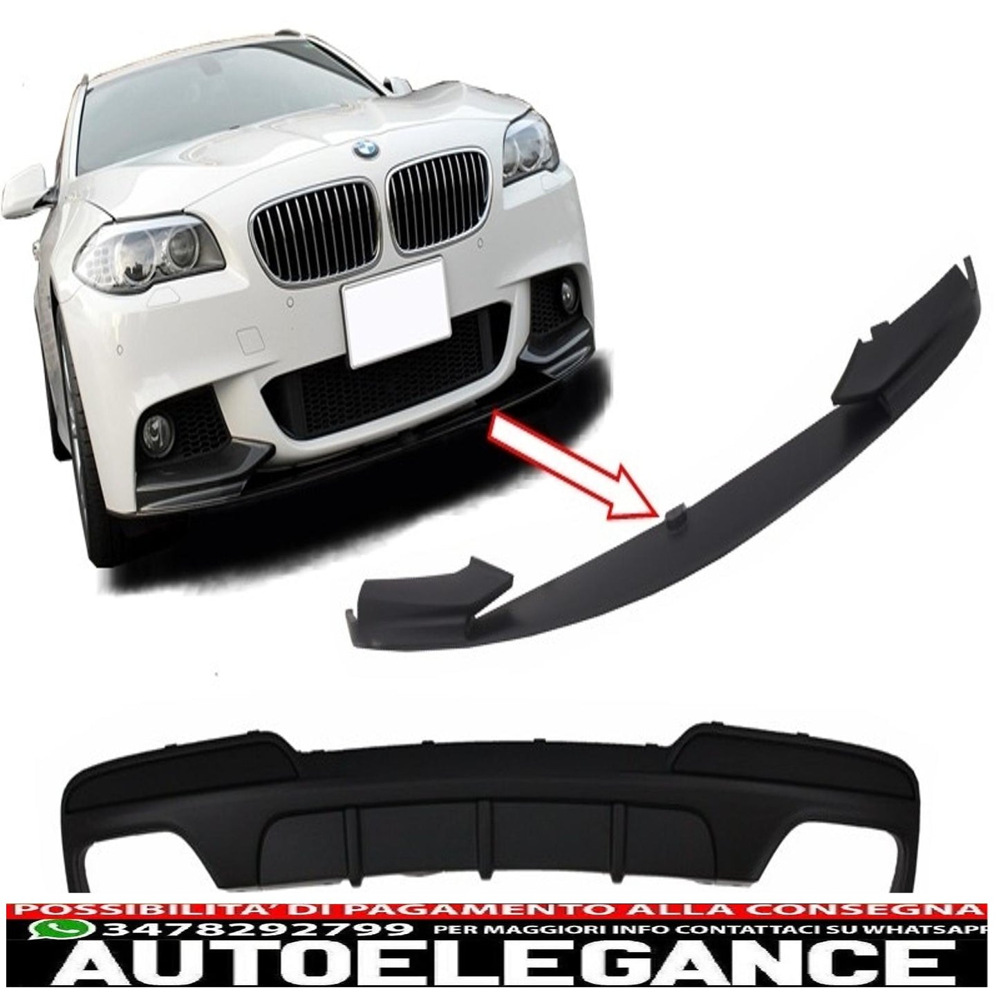 doppio diffusore d'aria con pacchetto spoiler paraurti anteriore adatto per BMW F10 F11 Serie 5 (2011-2017) design M-Performance