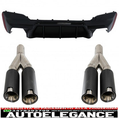 Diffusore paraurti posteriore con terminali di scarico doppi in carbonio da 6,8 cm/2,67 pollici, adatto per BMW Serie 5 G30 G31 (2017-up) M5 Design Piano Black