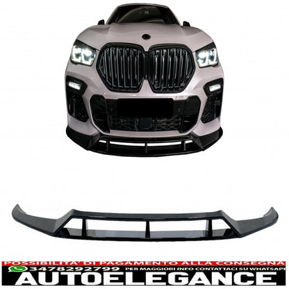 Front Bumper Spoiler Lip Fit For BMW X6 G06 X6M (2019-up) Piano Black