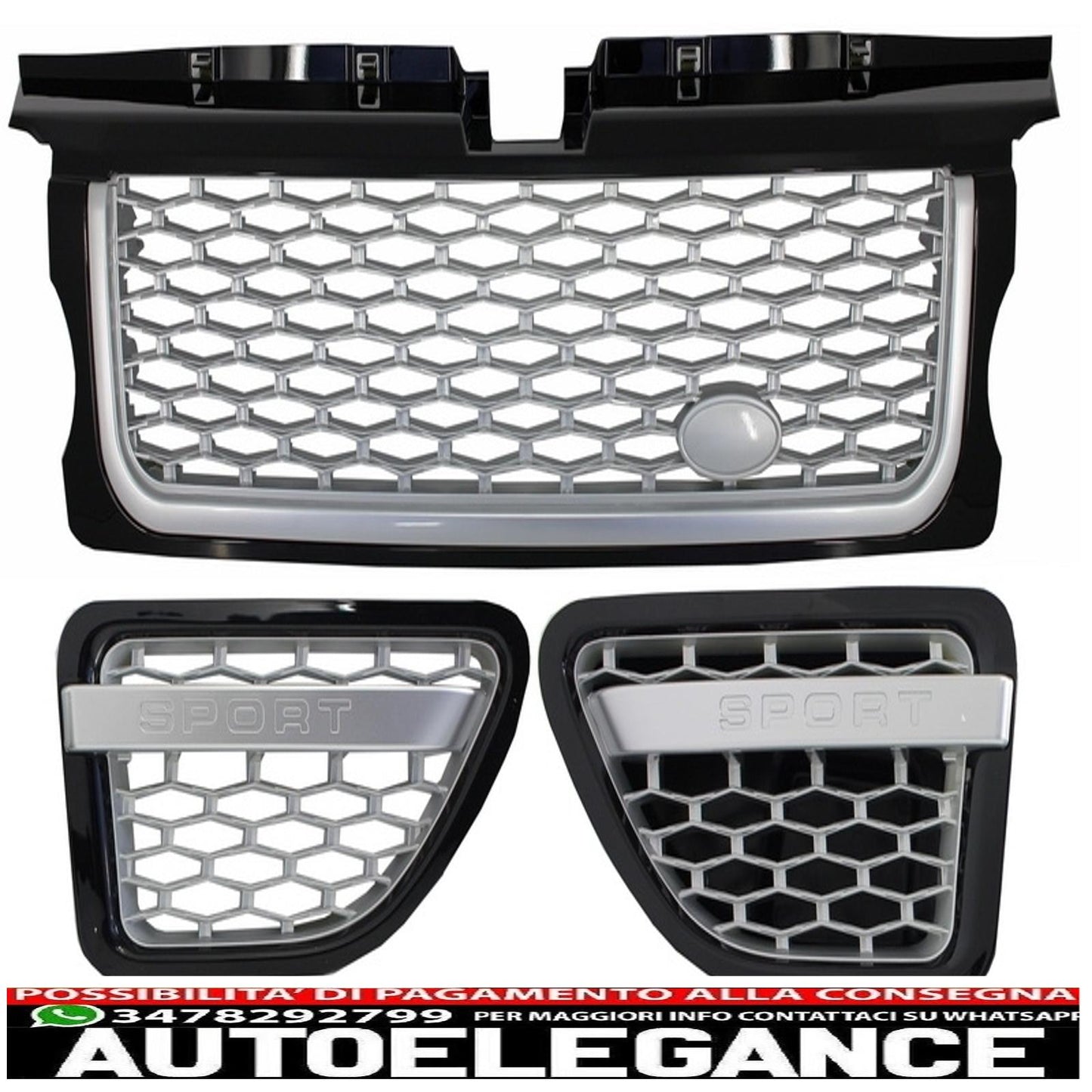 central grille and side vents group suitable for land rover sport l320 (2005-2008) autobiography look black silver edition