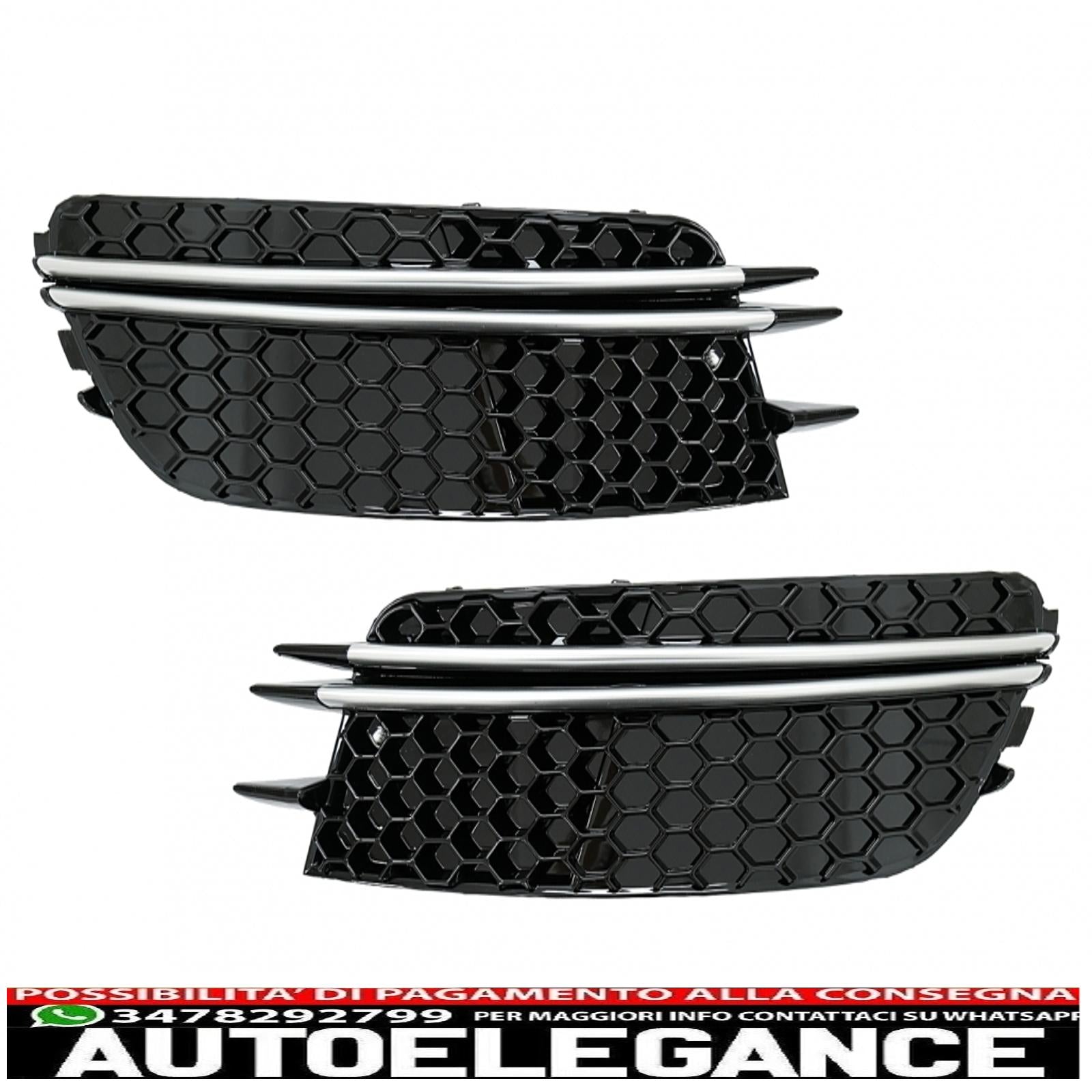 Copri griglie laterali paraurti adatte per audi a6 c7 4g (2012-2015) rs design nere con inserti in alluminio spazzolato AUTOELEGANCERICAMBI