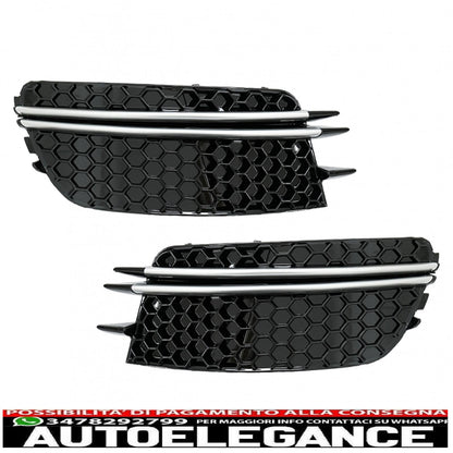 Copri griglie laterali paraurti adatte per audi a6 c7 4g (2012-2015) rs design nere con inserti in alluminio spazzolato AUTOELEGANCERICAMBI