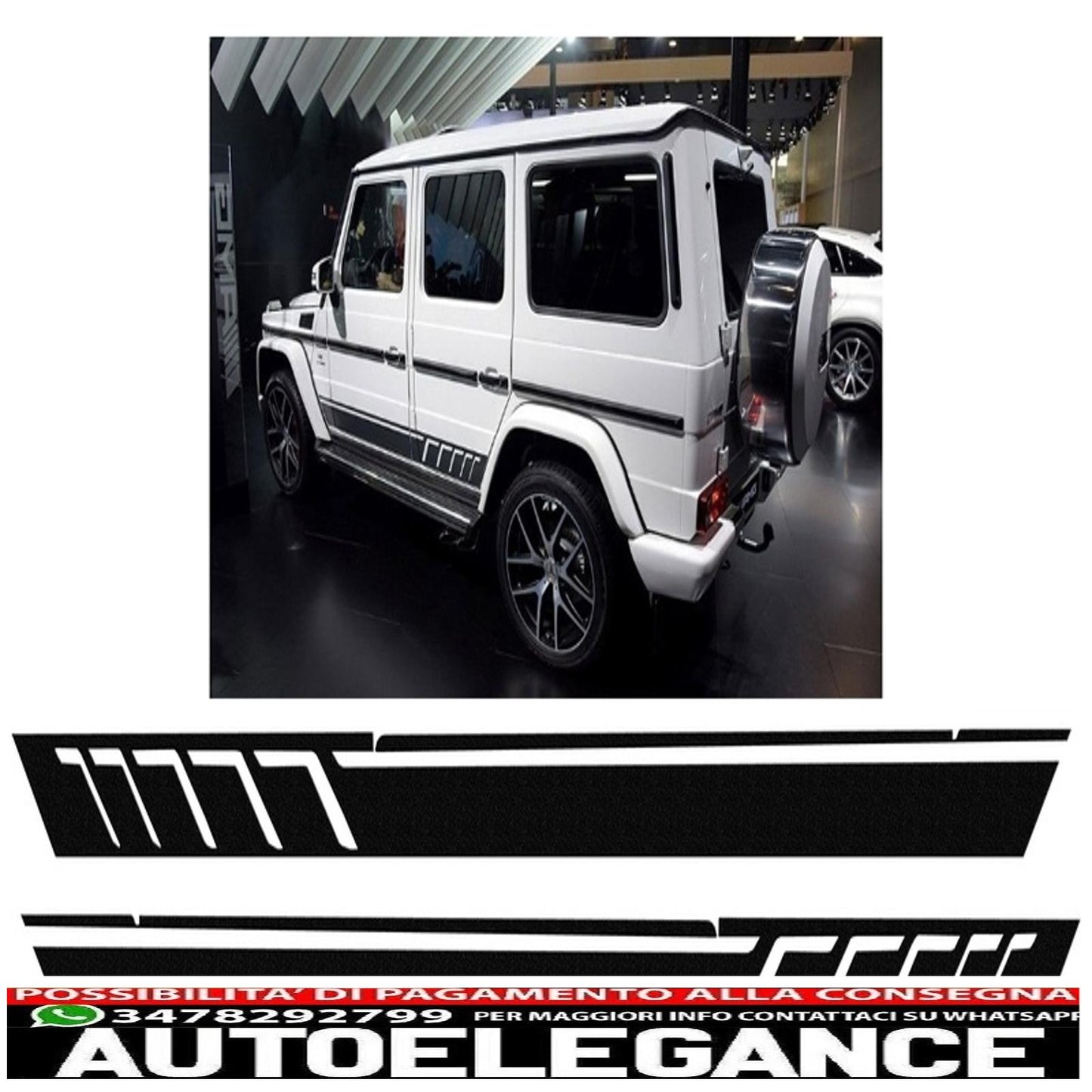 decalcomanie laterali adesivo in vinile nero adatto per mercedes classe g w463 (1989-2017) nero perla a-design