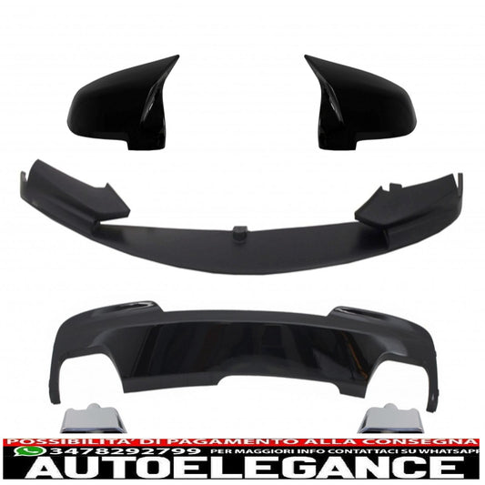 Labbro spoiler paraurti anteriore con coperture specchietti, diffusore e terminali marmitta di scarico adatti per BMW Serie 5 F10 F11 Sedan Touring (2015-2017) Design M-Performance