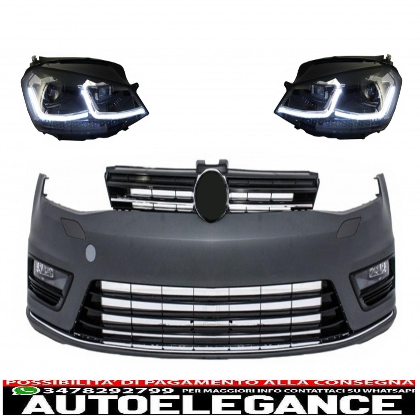 front bumper and led headlights suitable for vw golf 7 vii (2012-2017) rhd facelift g7.5 r line look dynamic sequential direction indicators 