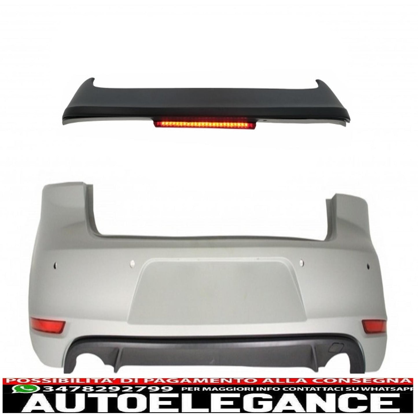 Rear bumper and roof spoiler with LED brake light suitable for vw golf 6 vi (2008-2012) gti design 