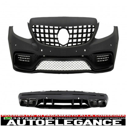 Paraurti anteriore completo con diffusore e terminali neri adatto per mercedes classe c w205 s205 (2014-2020) solo per amg sport line