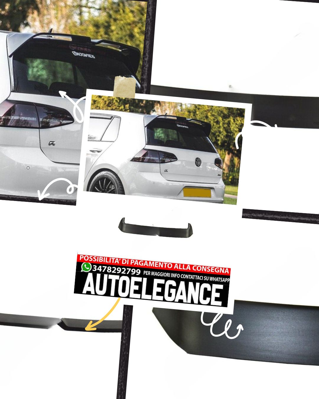 SPOILER SUL TETTO Hatchback tuning ABS nero opaco per VW Golf 7 3D 5D 2012-2020