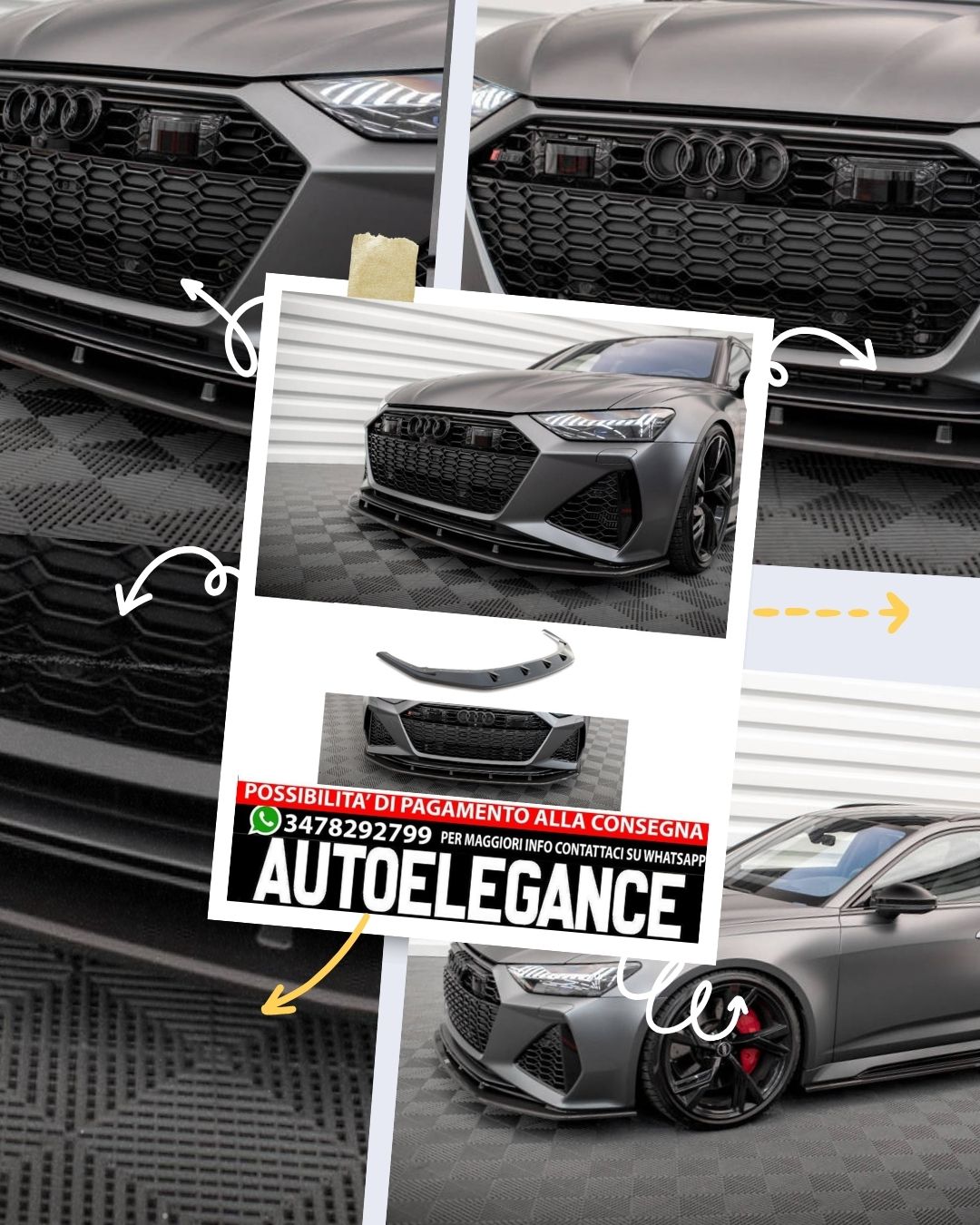 SPLITTER ANTERIORE IN FIBRA DI CARBONIO ADATTO COMPATIBILE PER AUDI RS6 C8 / RS7 C8  2019-