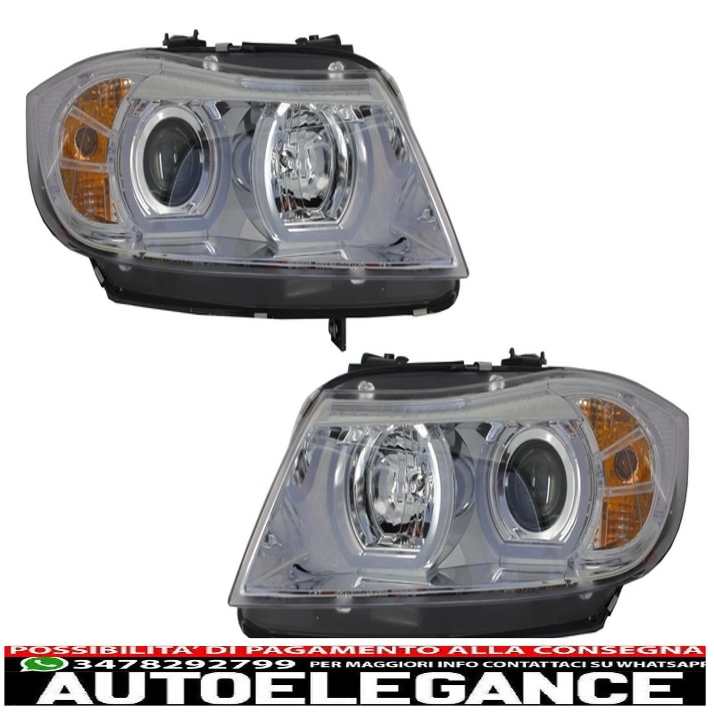 3d led angel eye headlights suitable for bmw e90 e91 (03.2005-08.2008) u-type chrome hidden 