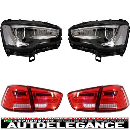 led drl headlights suitable for mitsubishi lancer evo x (2007-2017) double sequential projector with red/clear led rear lights
