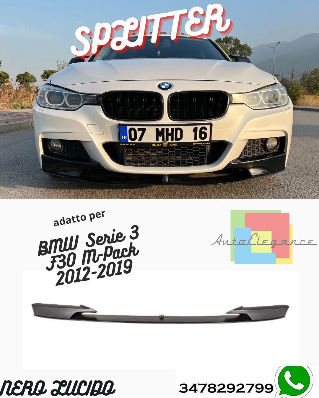 Splitter Anteriore BMW Serie 3 F30 M-Pack 2012-2019 Con Flap Con ABE TÜV
