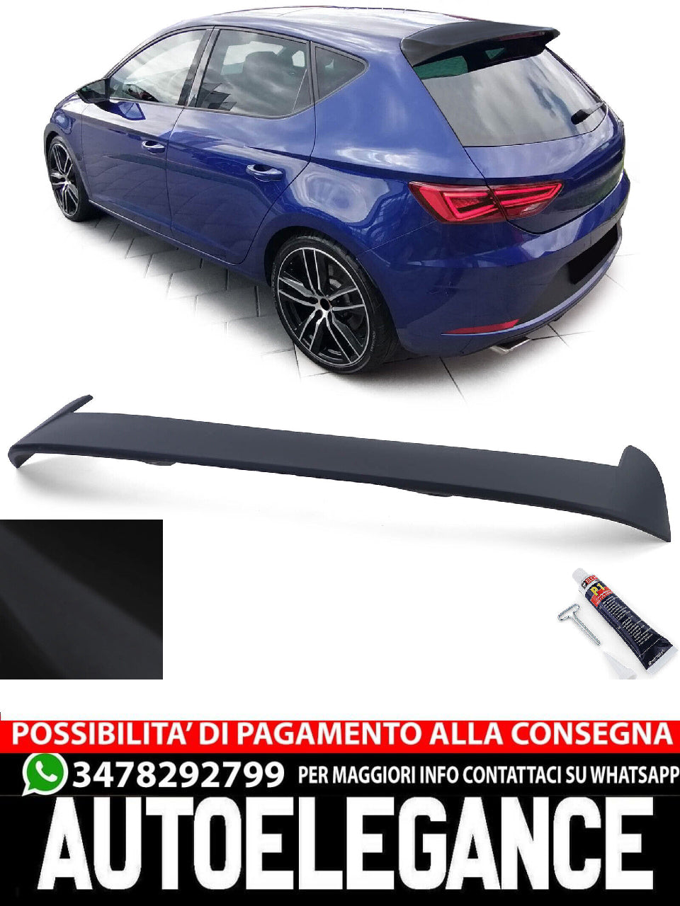 Spoiler Posteriore Tetto Sportivo Performance Nero Opaco aftermarket compatibile con Seat Leon 3 5F 12-20