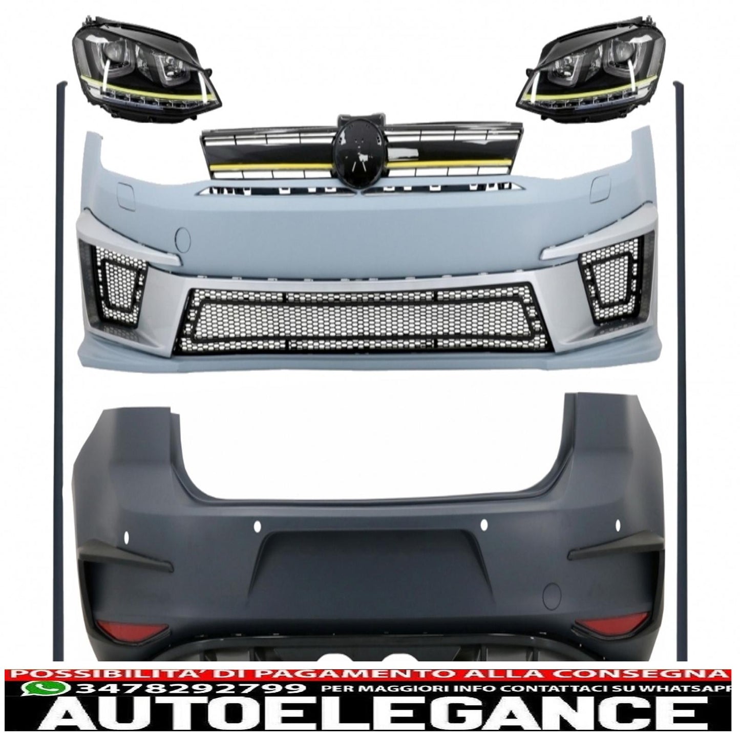 complete body kit suitable for vw golf 7 vii (2012-2017) r400 look with 3d led drl headlights dynamic sequential yellow flowing cornering lights 