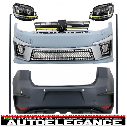 complete body kit suitable for vw golf 7 vii (2012-2017) r400 look with 3d led drl headlights dynamic sequential yellow flowing cornering lights 