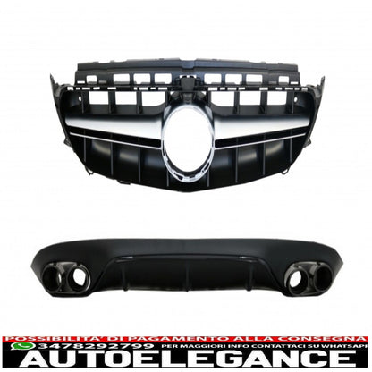 rear diffuser with exhaust tips and central grille suitable for mercedes e class c238 a238 amg sport line (2016+) e53 gt-r design black with chrome