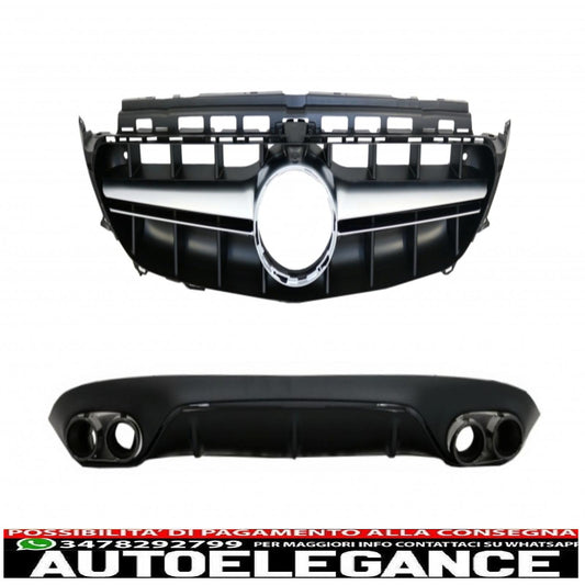 rear diffuser with exhaust tips and central grille suitable for mercedes e class c238 a238 amg sport line (2016+) e53 gt-r design black with chrome