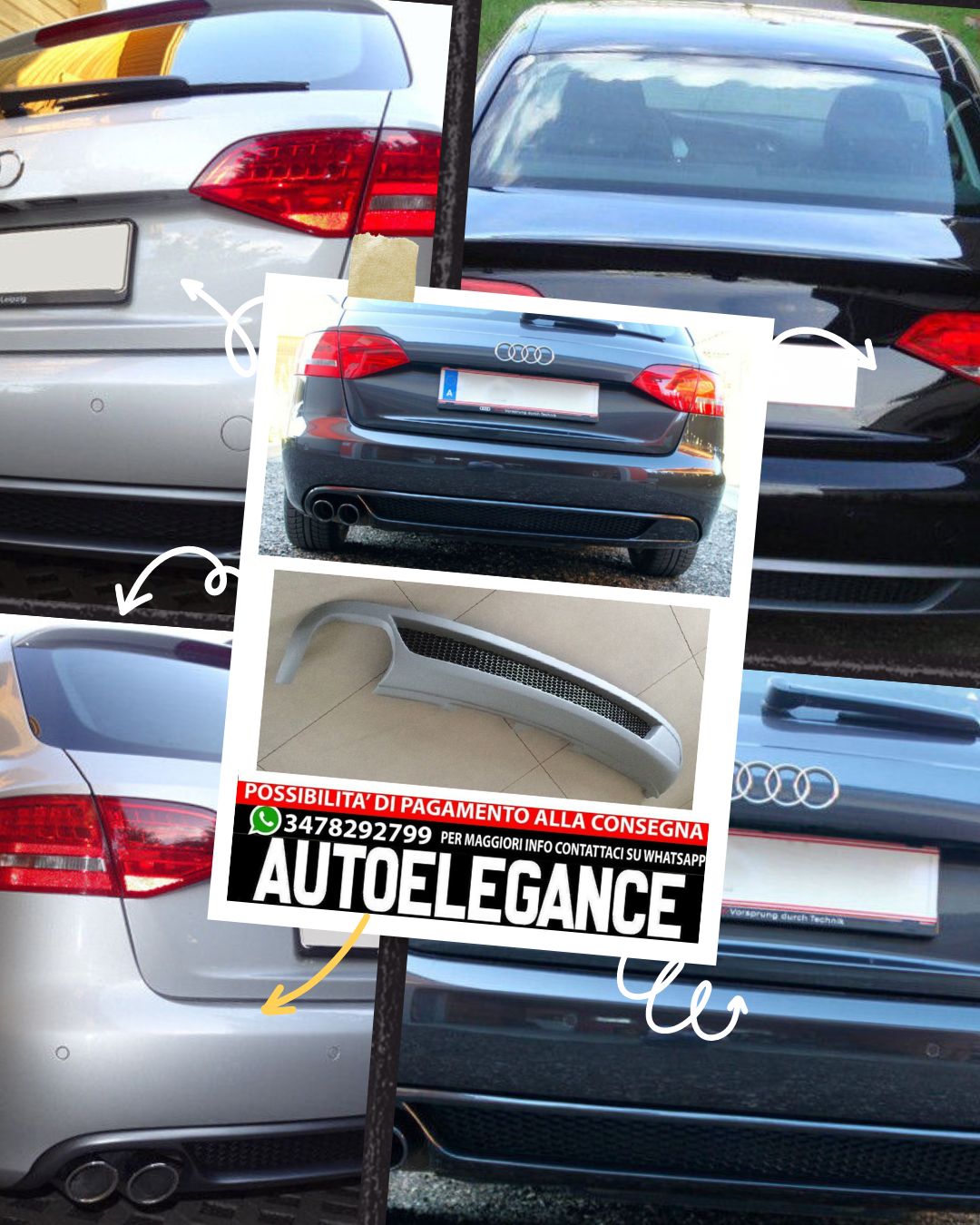 DIFFUSORE POSTERIORE ADATTO PER AUDI A4 B8 8K RESTYLING 2011-2015 S-LINE STILE
