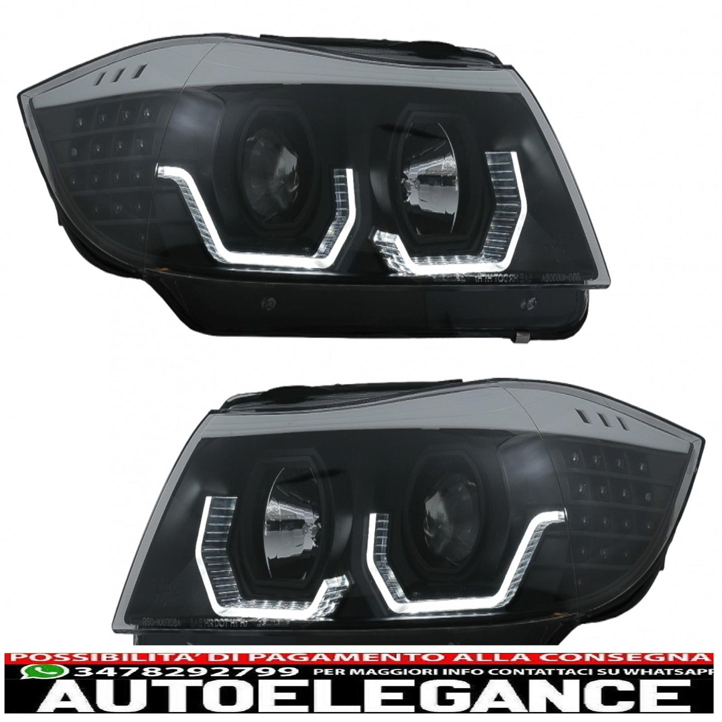 Fari anteriori angel eye 3d a led adatti per bmw serie 3 e90 limousine e91 touring (03.2005-08.2008) guida a sinistra nera