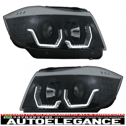 Fari anteriori angel eye 3d a led adatti per bmw serie 3 e90 limousine e91 touring (03.2005-08.2008) guida a sinistra nera