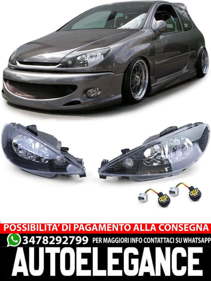 Faro in vetro trasparente nero H7 H7+ adattatore aftermarket compatibile con Peugeot 206 1998-2008