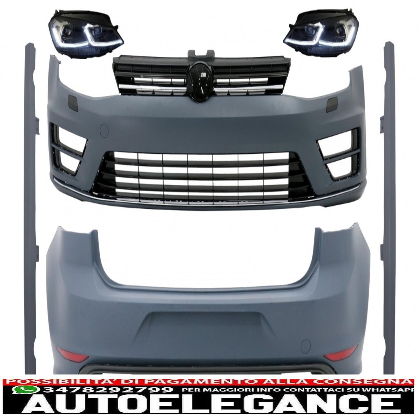 complete body kit with led headlights look g7.5 dynamic sequential cornering lights bi-xenon look suitable for vw golf 7 vii (11/2012-07/2017) r design