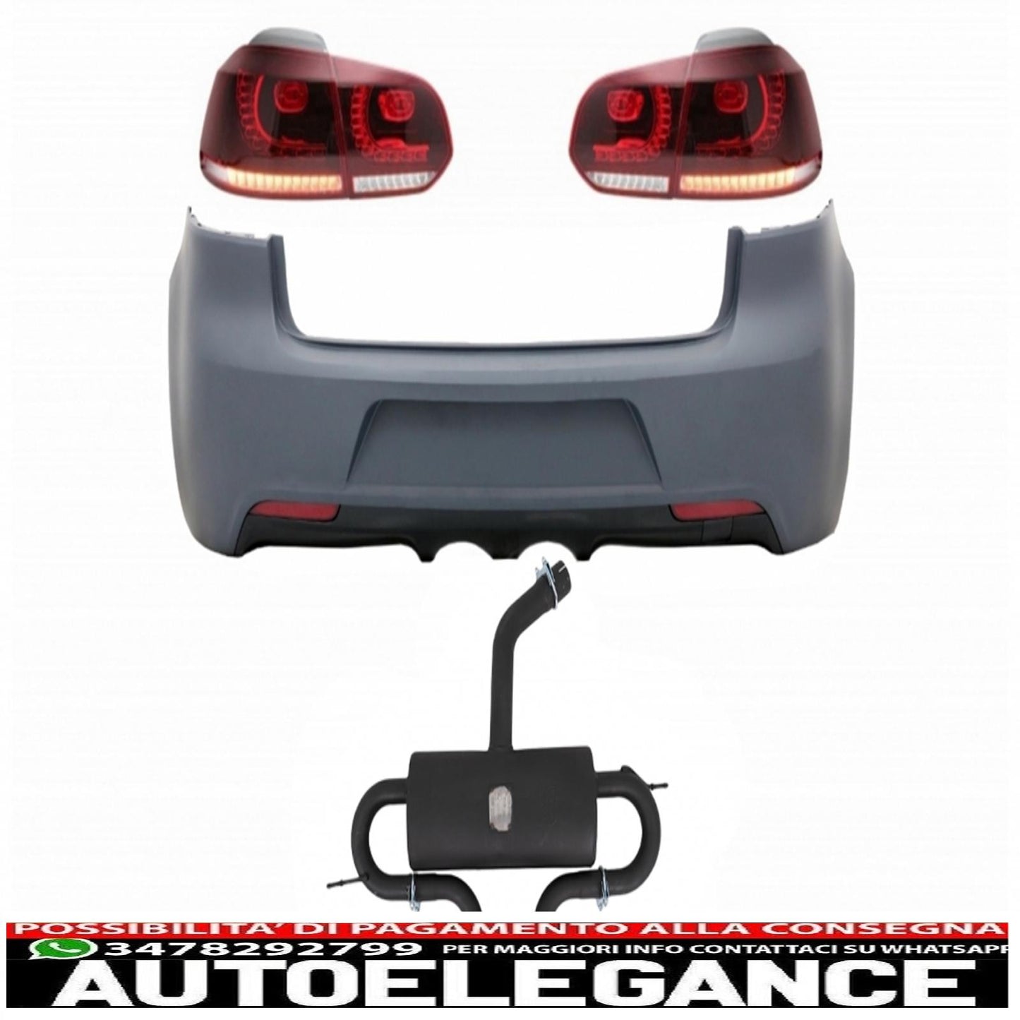 Rear bumper with exhaust system and full led taillights suitable for vw golf vi (2008-2013) r20 design cherry red (left and right)