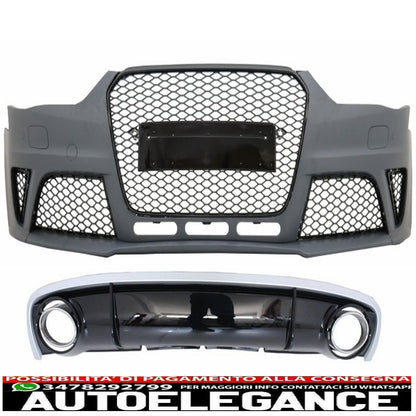 paraurti anteriore con diffusore a mantovana e terminali di scarico adatti per audi a4 b8 facelift (2012-2015) limousine avant rs4 design