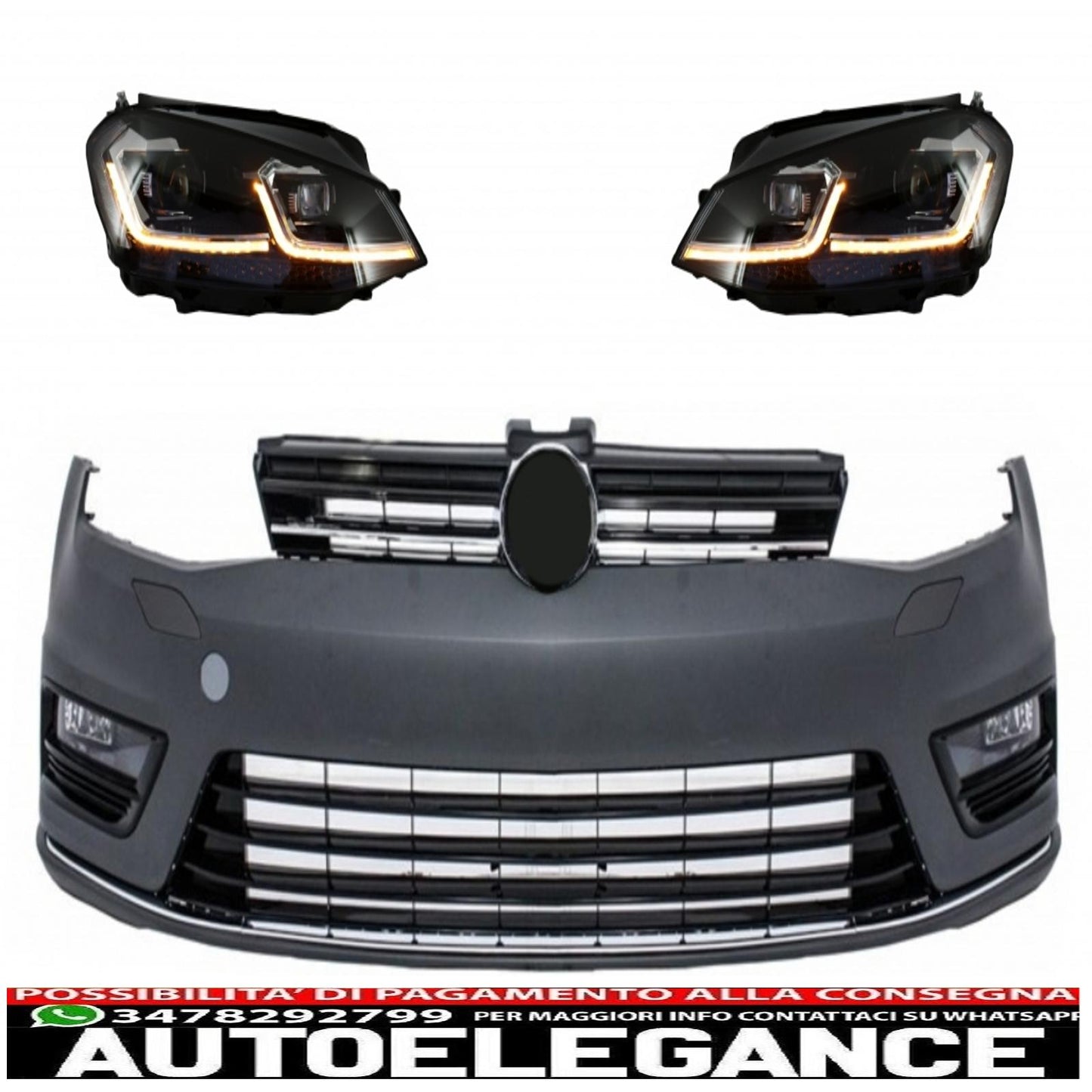 front bumper and bi-xenon look led headlights with sequential dynamic direction indicators suitable for vw golf vii 7 (2013-2017) r-line look