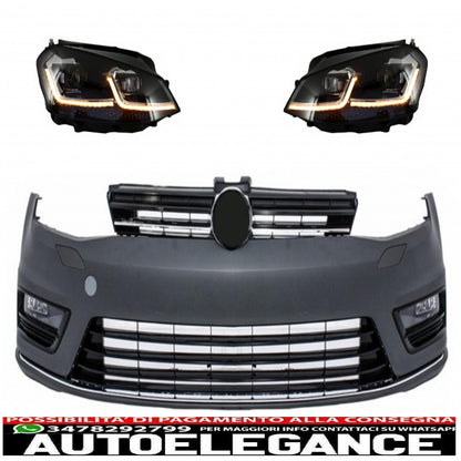 front bumper and bi-xenon look led headlights with sequential dynamic direction indicators suitable for vw golf vii 7 (2013-2017) r-line look