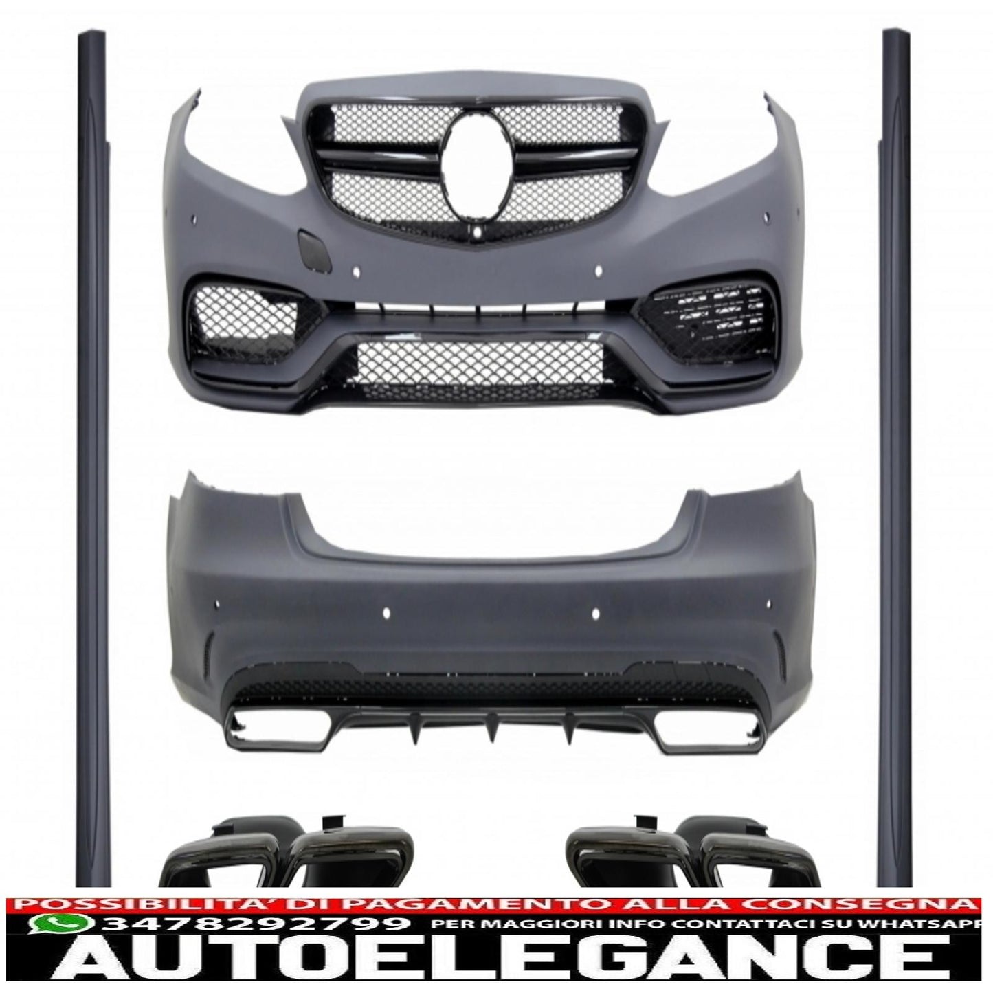body kit suitable for mercedes e-class w212 facelift (2013-2016) with e63 a-design edition glossy black exhaust tips