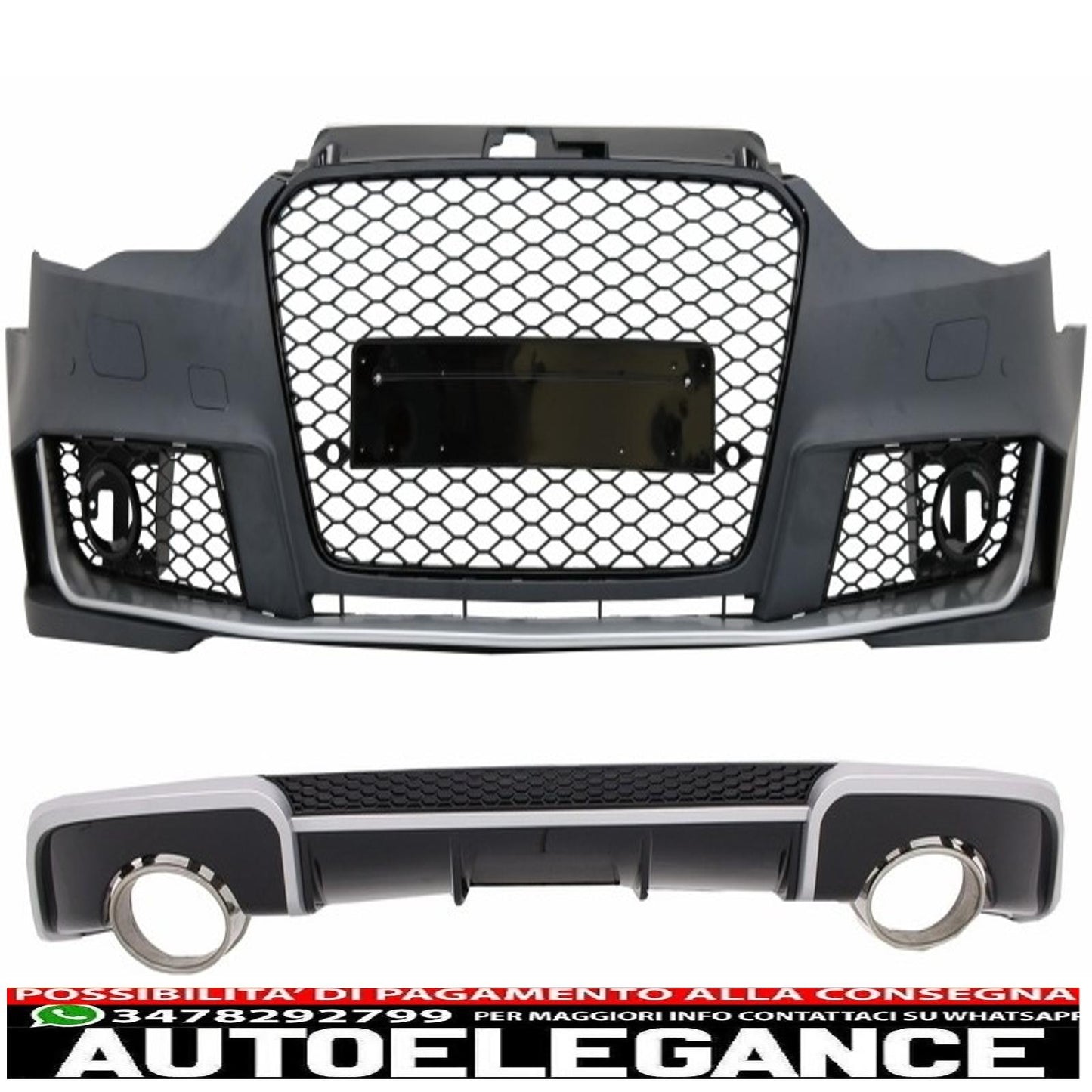 Paraurti anteriore adatto per audi a3 8v (2012-2015) con diffusore d'aria per paraurti posteriore e terminali di scarico design hatchback sportback rs3