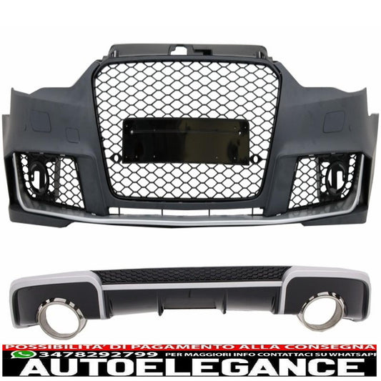 Paraurti anteriore adatto per audi a3 8v (2012-2015) con diffusore d'aria per paraurti posteriore e terminali di scarico design hatchback sportback rs3