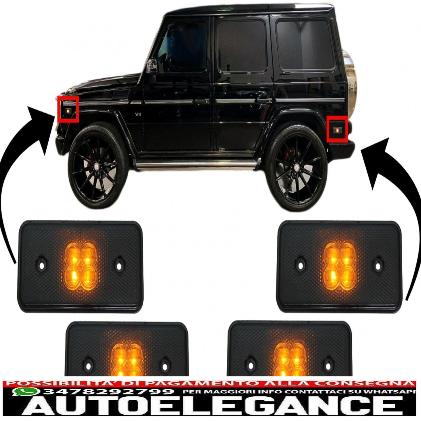 Front and Rear LED Side Marker Lights Suitable for Mercedes Benz G-Class W463 (2002-2014) Smoke Lens