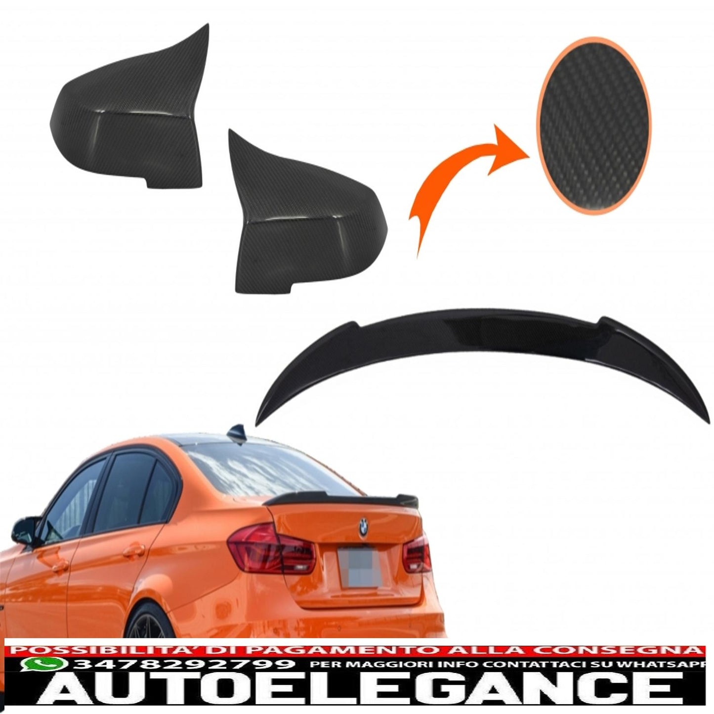 Mirror covers and trunk spoiler kit suitable for 3 series f30 (2011-2018) m4 design real carbon