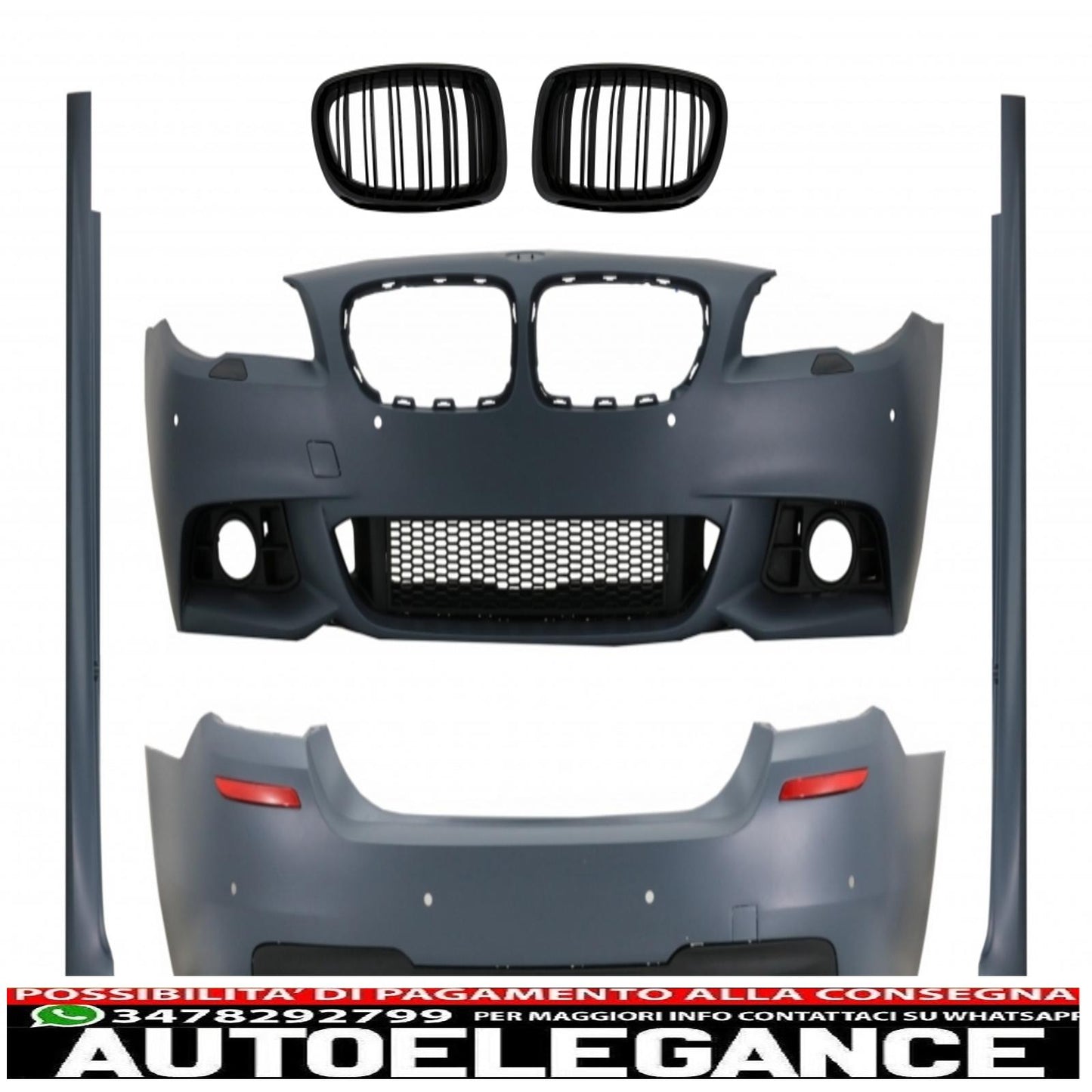 complete body kit with central grilles double stripe piano black suitable for bmw 5 series f10 lci (2014-2017) m-technik design