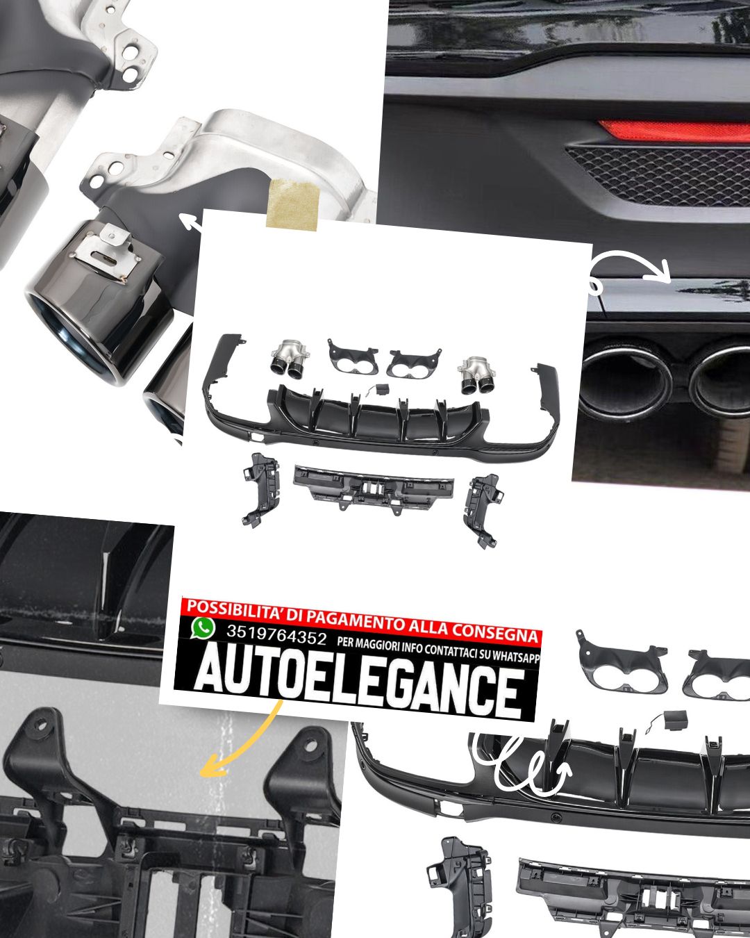 Diffusore posteriore doppio tubo adatto per Mercedes GLC X253 2015-19 nero