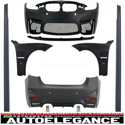 complete body kit suitable for bmw f30 (2011-2019) with front fenders and dual carbon fiber evo ii m3 cs style dual exhaust tips without fog lights 
