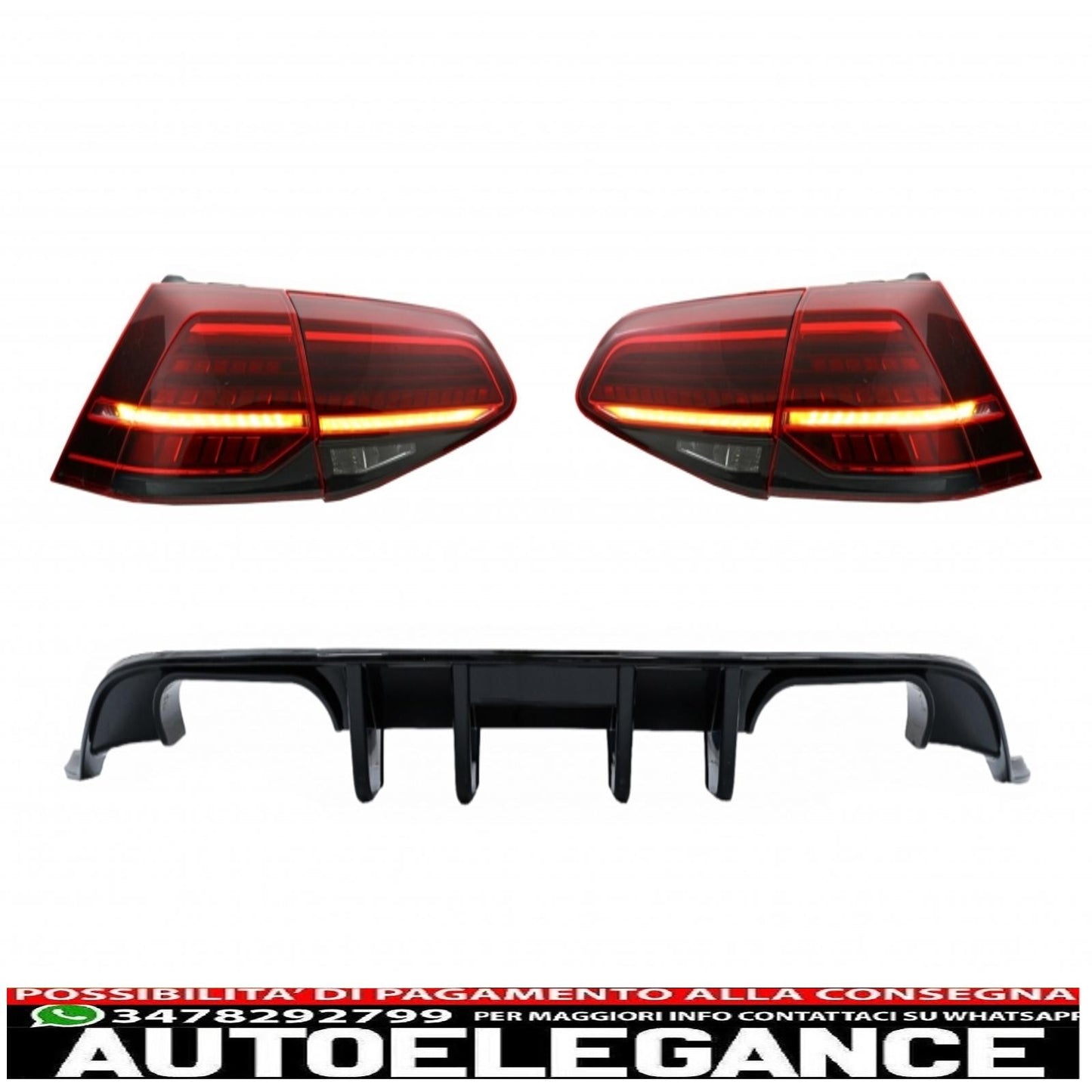 diffusore d'aria per paraurti posteriore con fanali posteriori full led luci di svolta dinamiche sequenziali rosso ciliegia scuro adatto per vw golf 7.5 (2017-2019) r look