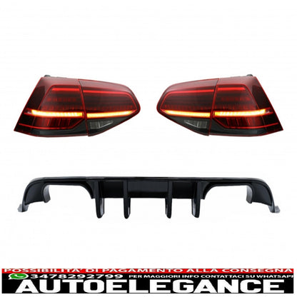 diffusore d'aria per paraurti posteriore con fanali posteriori full led luci di svolta dinamiche sequenziali rosso ciliegia scuro adatto per vw golf 7.5 (2017-2019) r look
